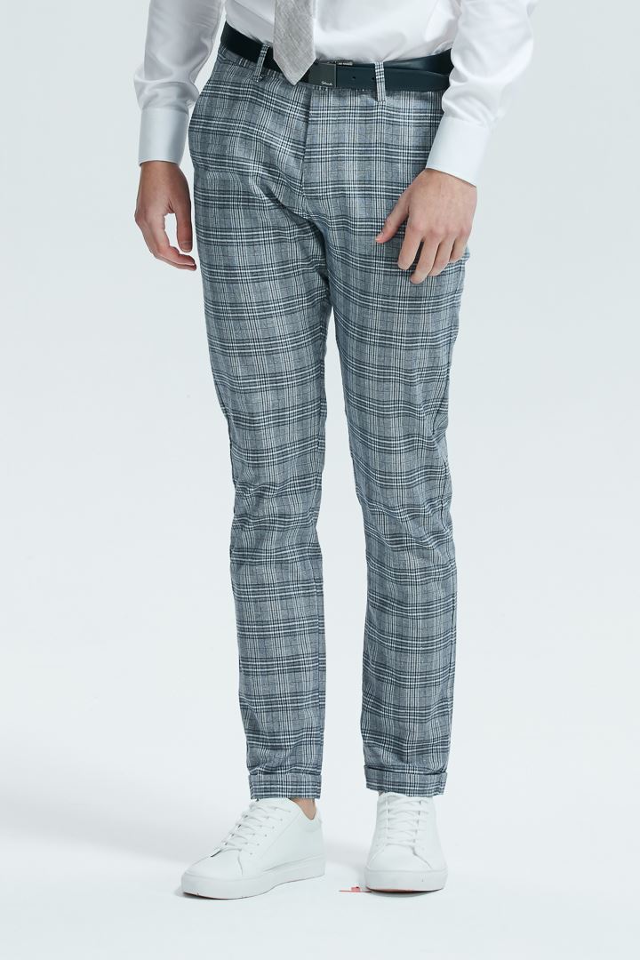 SST&C Dark Blue Check Pattern Slim Fit Trousers | 1251803004  (Outlet)_4
