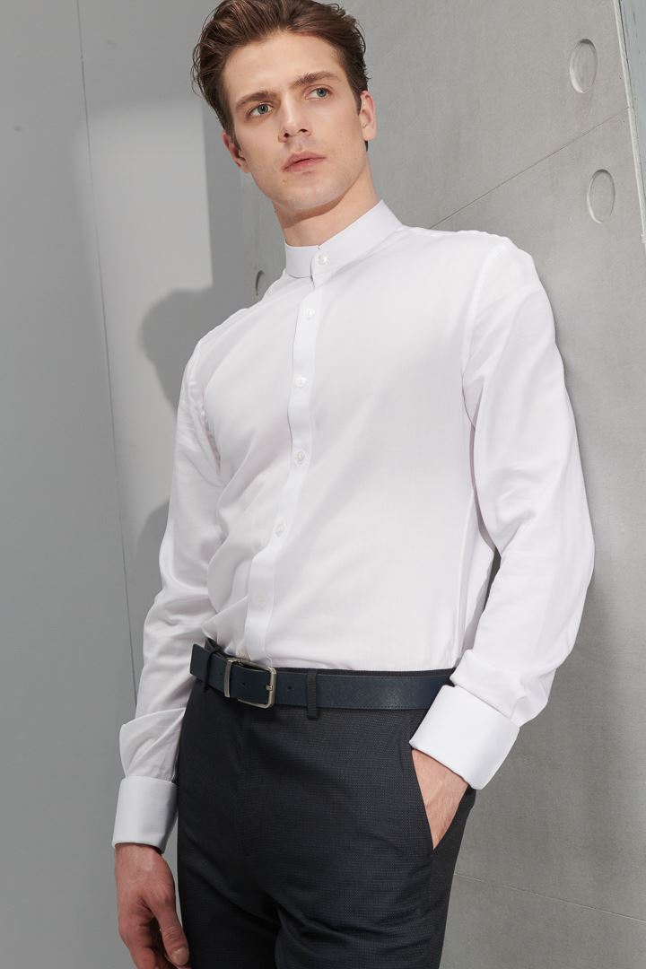 SST&C #Easycare  Stand Collar White Standard Shirt | 0312205005  (Outlet)_0