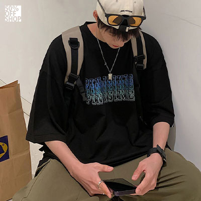 霓虹疊色英文印花落肩短TEE 純棉版型厚挺_0