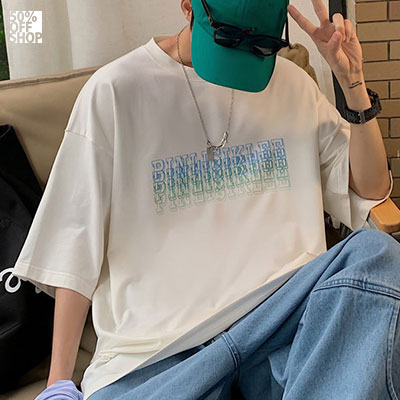 霓虹疊色英文印花落肩短TEE 純棉版型厚挺_1