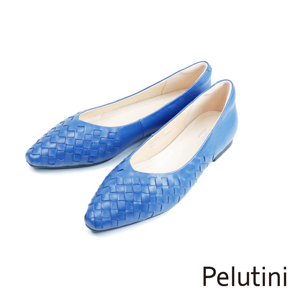 【Pelutini】菱格紋編織造型平底鞋 藍色(8758W-BU)