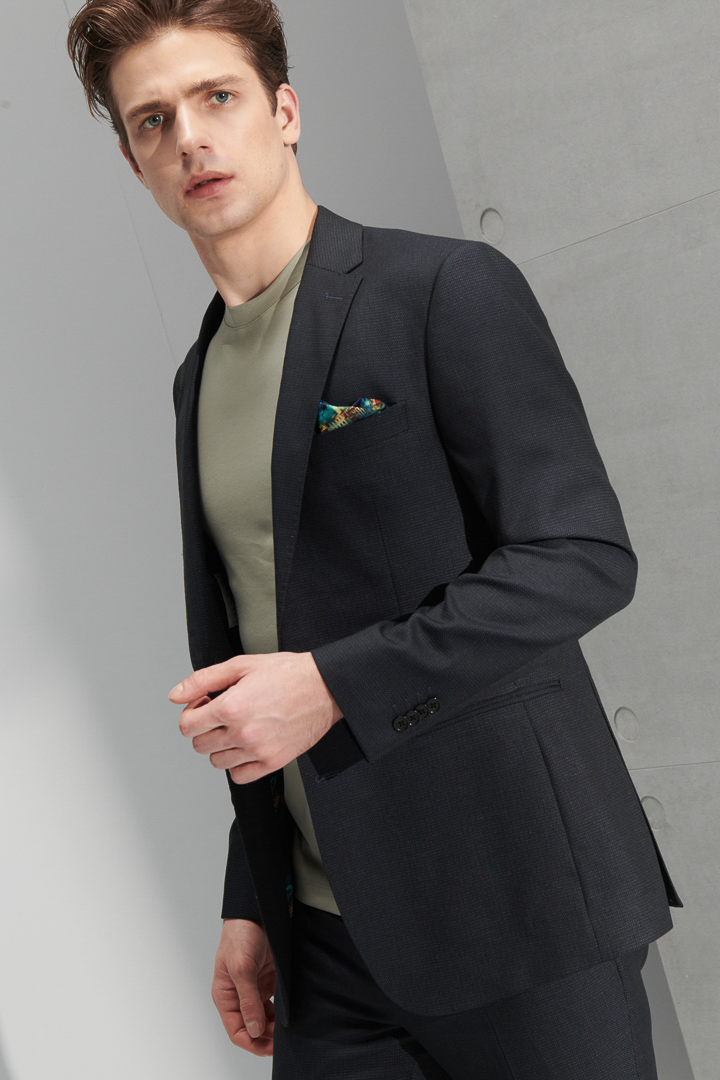 SST&C Navy Textured Slim Fit Suit Jacket | 0112205002  (Outlet)_0