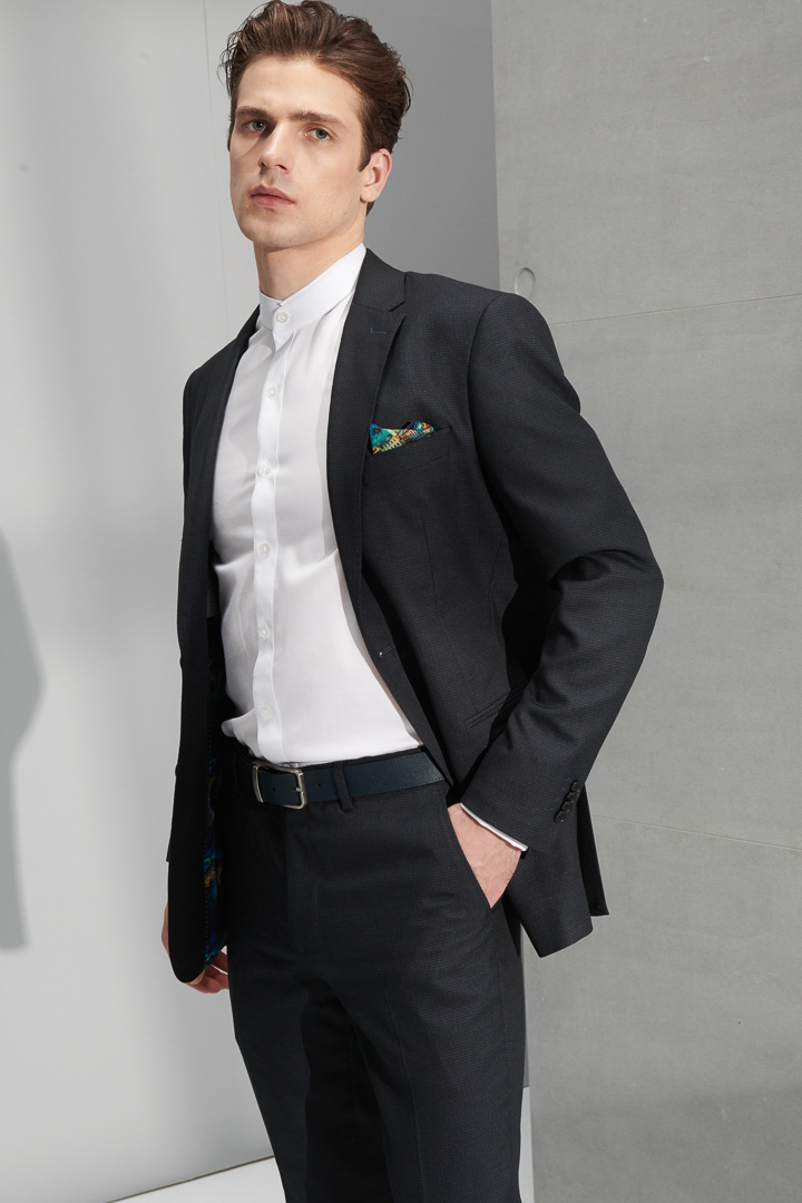 SST&C Navy Textured Slim Fit Suit Jacket | 0112205002  (Outlet)_4