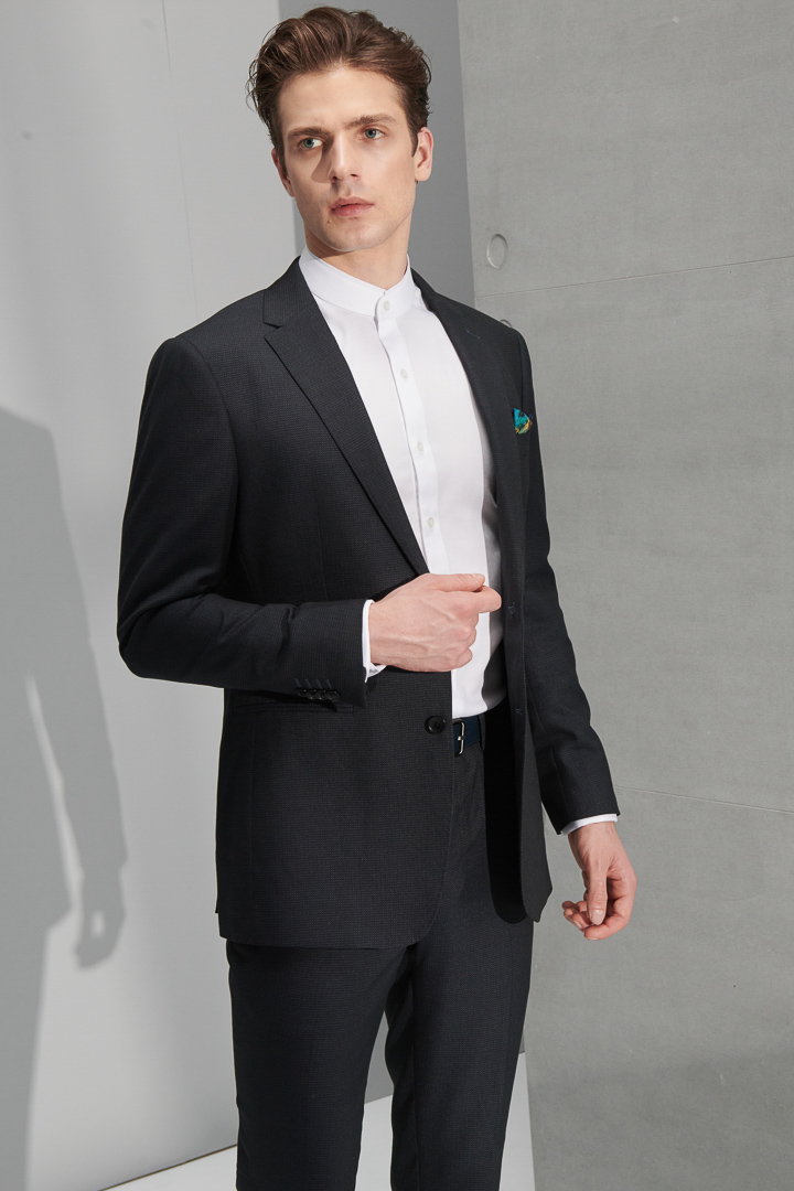 SST&C Navy Textured Slim Fit Suit Jacket | 0112205002  (Outlet)_5