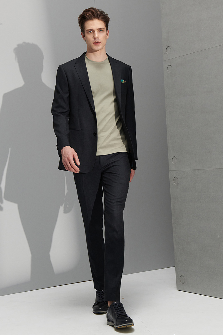 SST&C Navy Textured Slim Fit Suit Trousers | 0212205002  (Outlet)_0