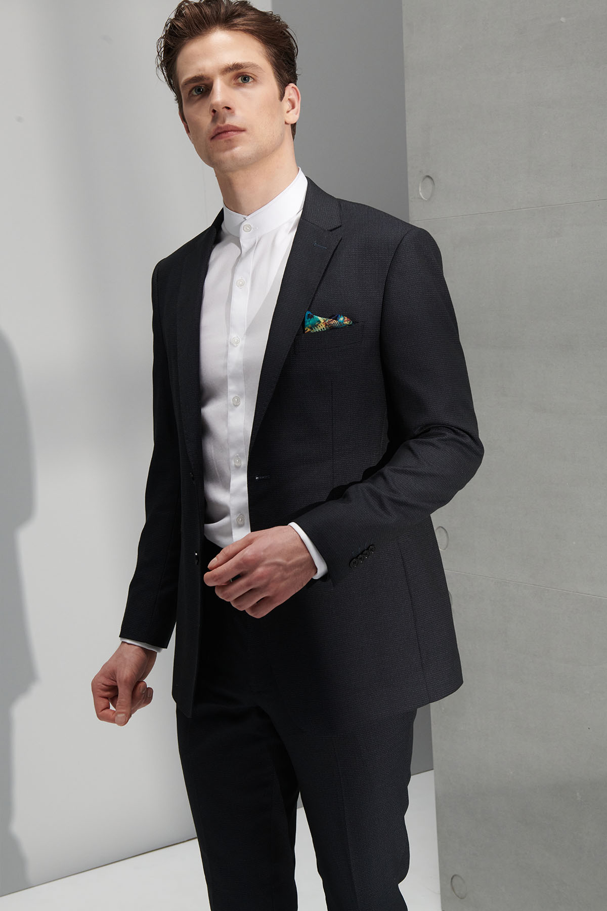 SST&C Navy Textured Slim Fit Suit Trousers | 0212205002  (Outlet)_5