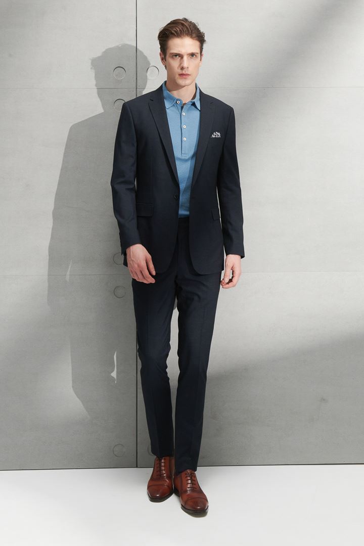 SST&C Navy Textured Slim Fit Suit Trousers | 0212205004  (Outlet)_0