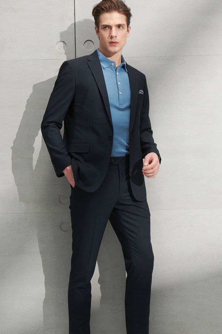 SST&C Navy Textured Slim Fit Suit Trousers | 0212205004  (Outlet)_1