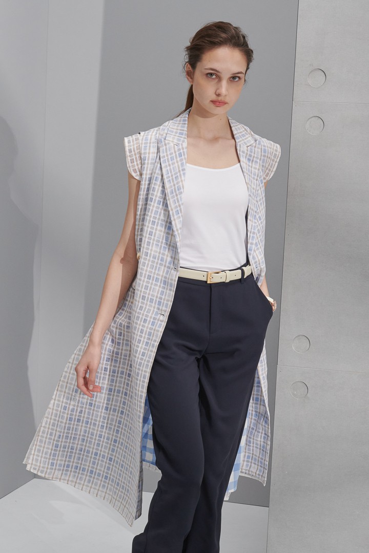 SST&C #Online Exclusive  Women'S Light Khaki Check Pattern Suit Collar Cardigan Long Dress | 8562205001  (Outlet)_4
