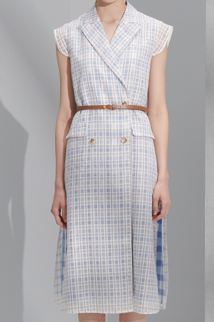 SST&C #Online Exclusive  Women'S Light Khaki Check Pattern Suit Collar Cardigan Long Dress | 8562205001  (Outlet)_6