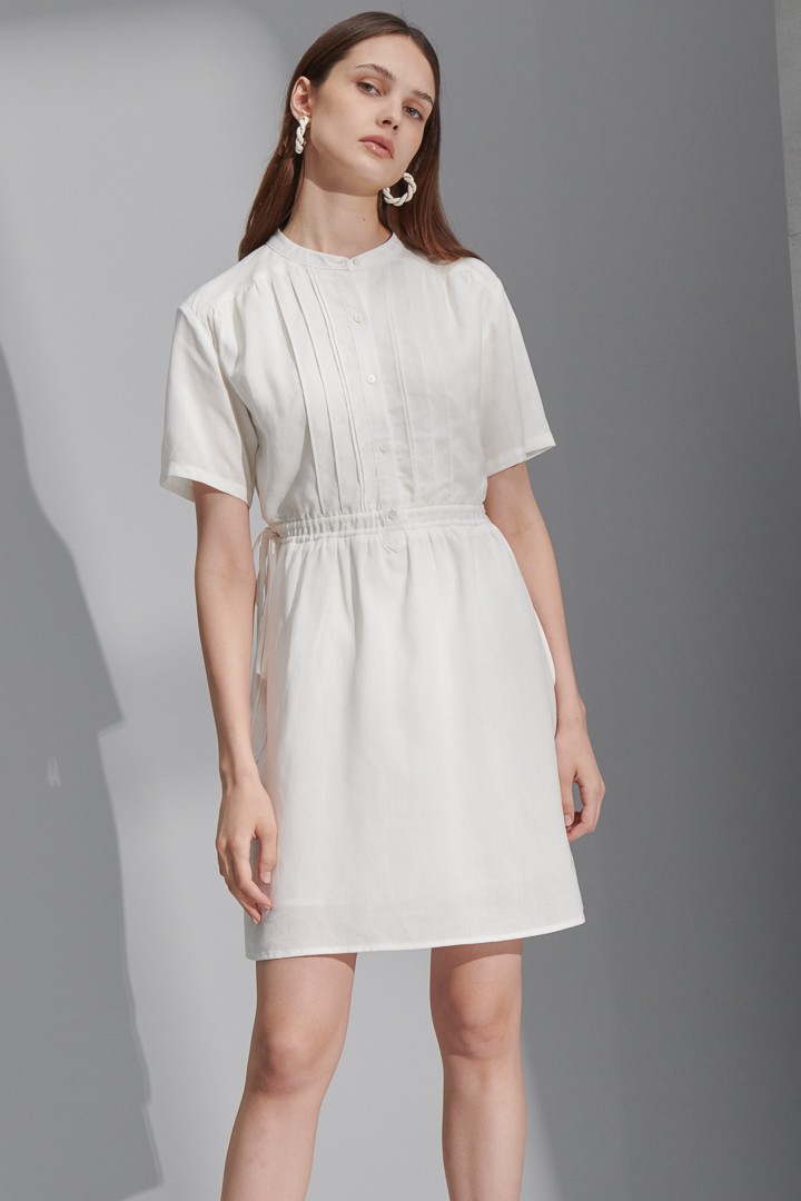 SST&C #Online Exclusive  Women'S White Drawstring Faux Linen Short Sleeve Casual Dress | 8562205003  (Outlet)_0