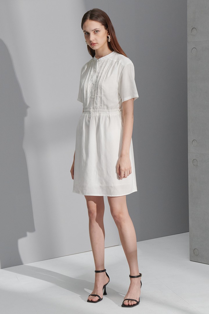 SST&C #Online Exclusive  Women'S White Drawstring Faux Linen Short Sleeve Casual Dress | 8562205003  (Outlet)_1
