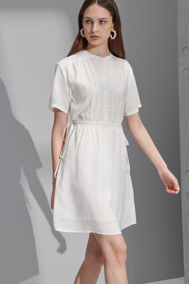 SST&C #Online Exclusive  Women'S White Drawstring Faux Linen Short Sleeve Casual Dress | 8562205003  (Outlet)_2
