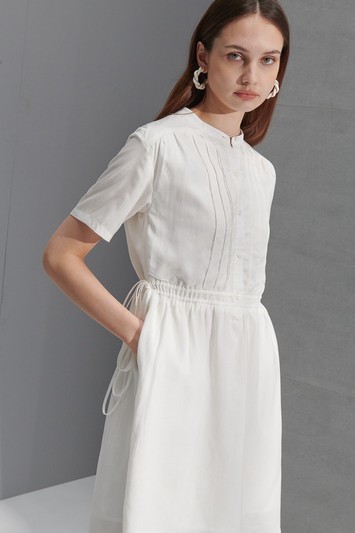 SST&C #Online Exclusive  Women'S White Drawstring Faux Linen Short Sleeve Casual Dress | 8562205003  (Outlet)_3