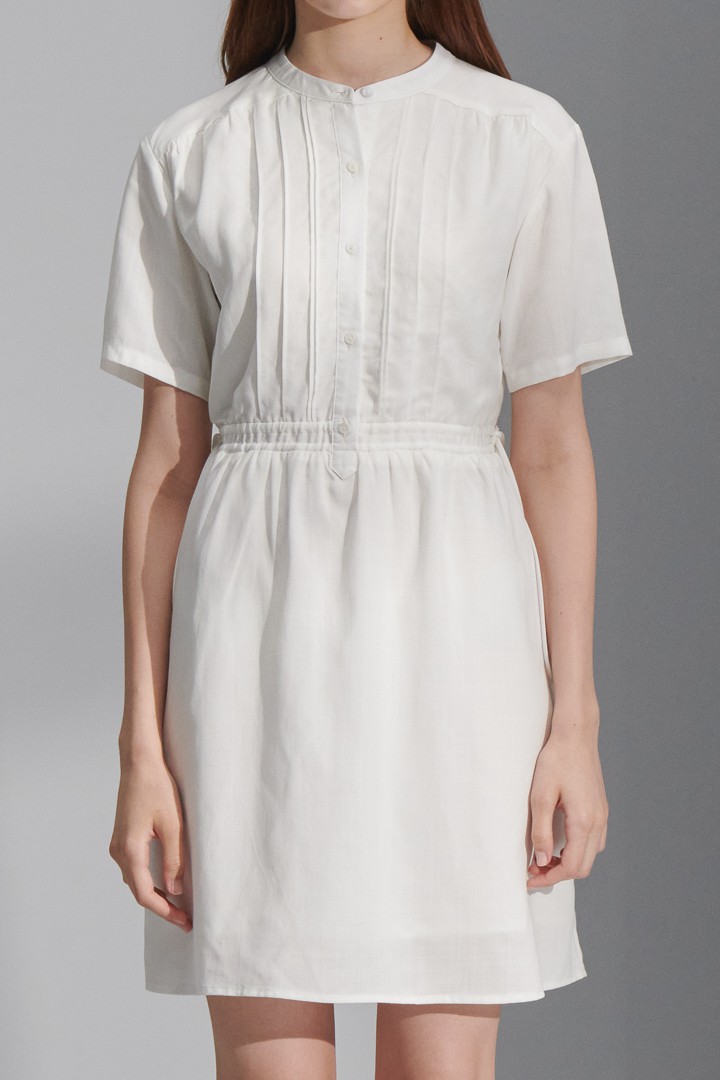 SST&C #Online Exclusive  Women'S White Drawstring Faux Linen Short Sleeve Casual Dress | 8562205003  (Outlet)_4