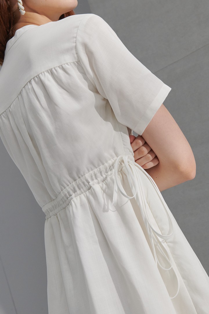 SST&C #Online Exclusive  Women'S White Drawstring Faux Linen Short Sleeve Casual Dress | 8562205003  (Outlet)_6