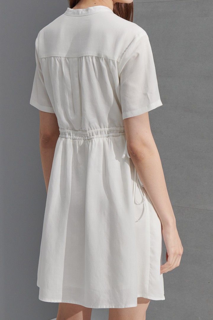 SST&C #Online Exclusive  Women'S White Drawstring Faux Linen Short Sleeve Casual Dress | 8562205003  (Outlet)_7
