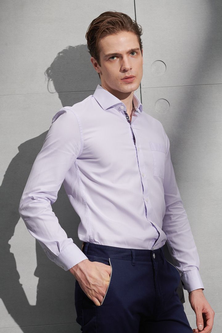 SST&C #Comfortable Cotton  Purple Pinstripe Pattern Shirt | 0312204020  (Outlet)_2