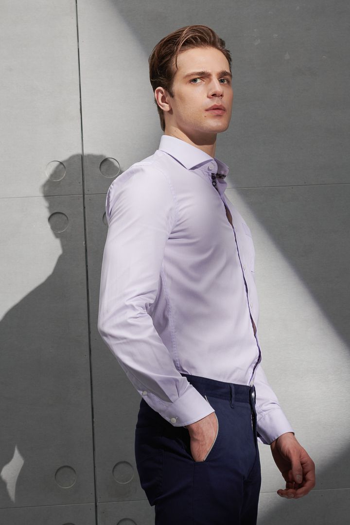 SST&C #Comfortable Cotton  Purple Pinstripe Pattern Shirt | 0312204020  (Outlet)_3