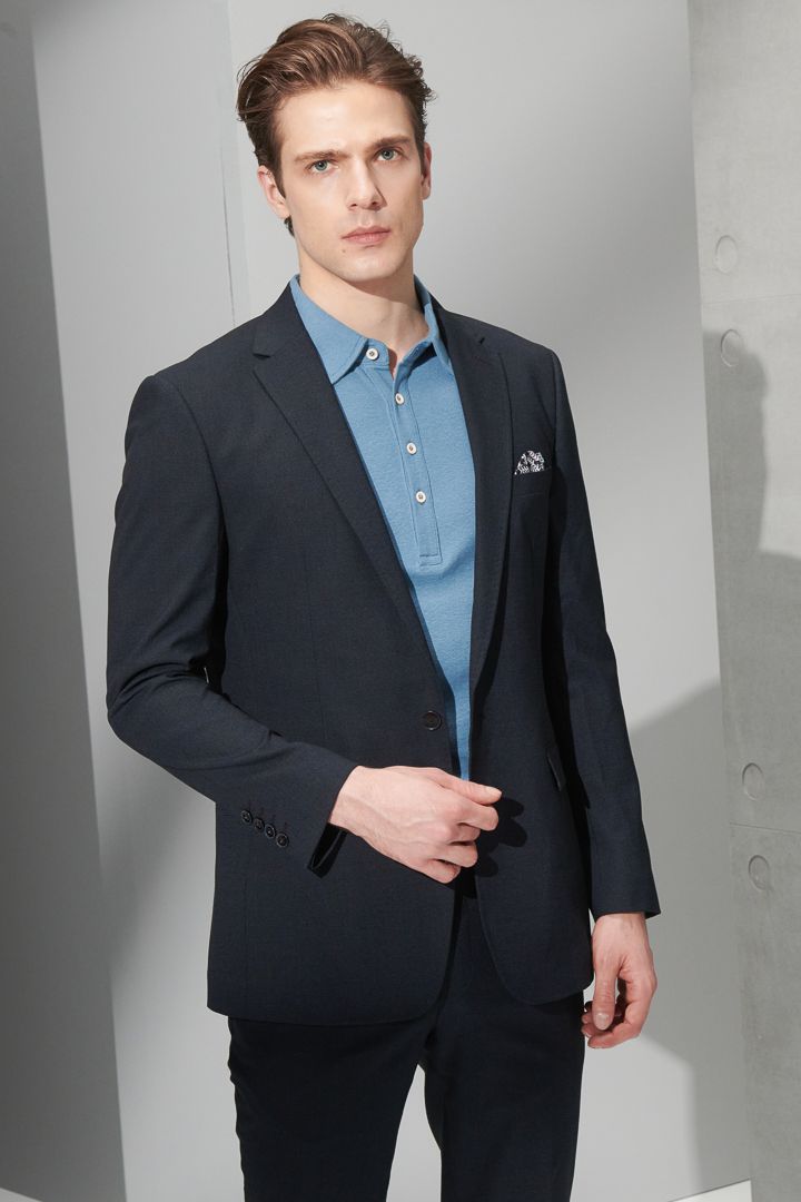 SST&C Azure Blue Cotton and Linen Polo Shirt | 1012204008  (Outlet)_2