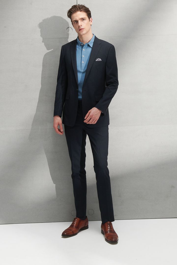 SST&C Azure Blue Cotton and Linen Polo Shirt | 1012204008  (Outlet)_7