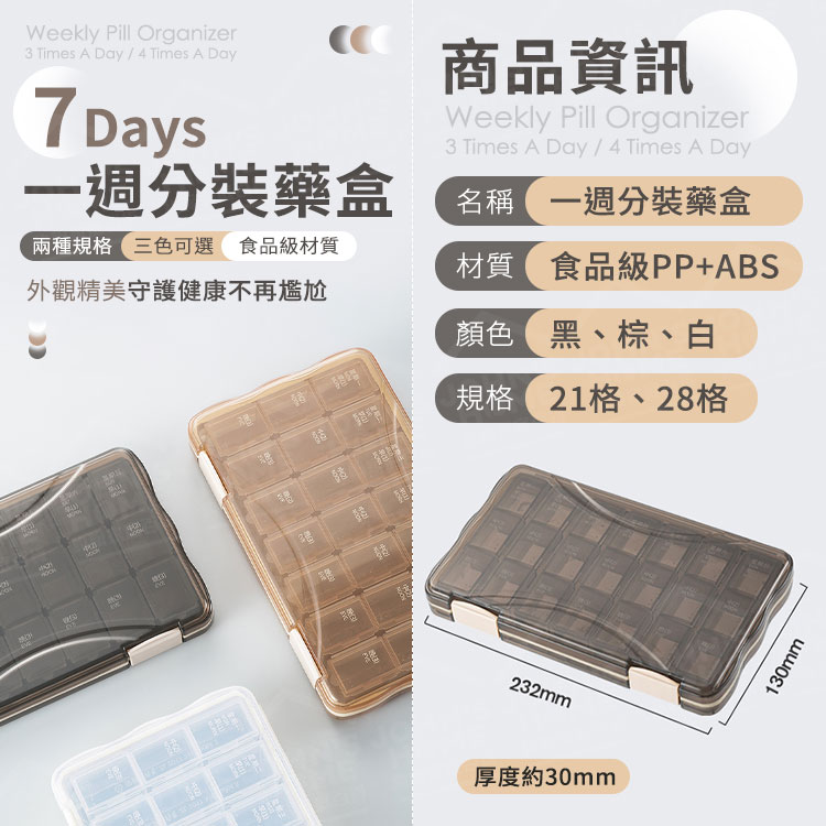 一週分裝藥盒 可拆設計 隨身藥盒 藥丸收納盒 分隔藥盒 分藥盒 藥品盒 膠囊盒 小藥盒【BE0306】《約翰家庭百貨_3