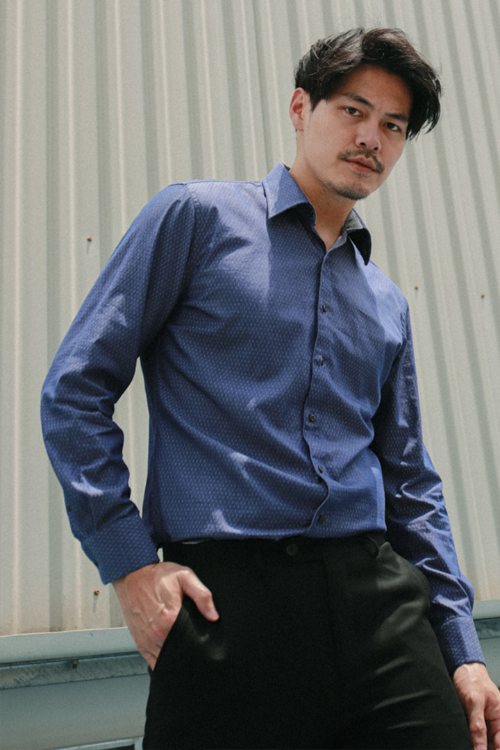 SST&C #Comfortable Cotton  White Dot Mixed Denim Standard Shirt | 0312206002  (Outlet)_0