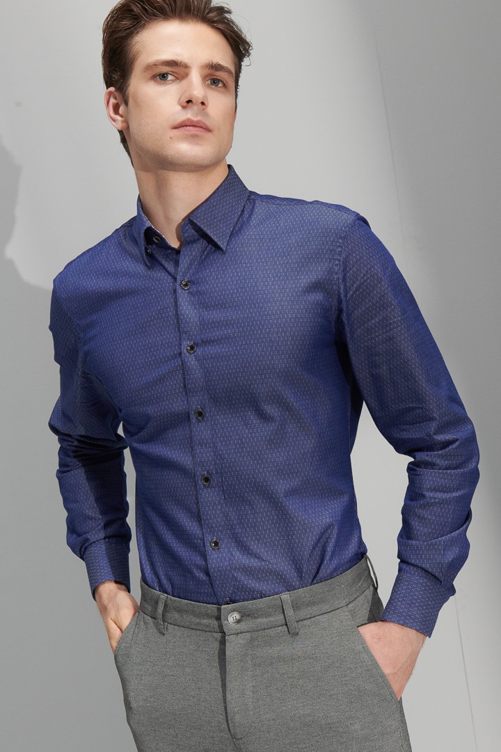 SST&C #Comfortable Cotton  White Dot Mixed Denim Standard Shirt | 0312206002  (Outlet)_2