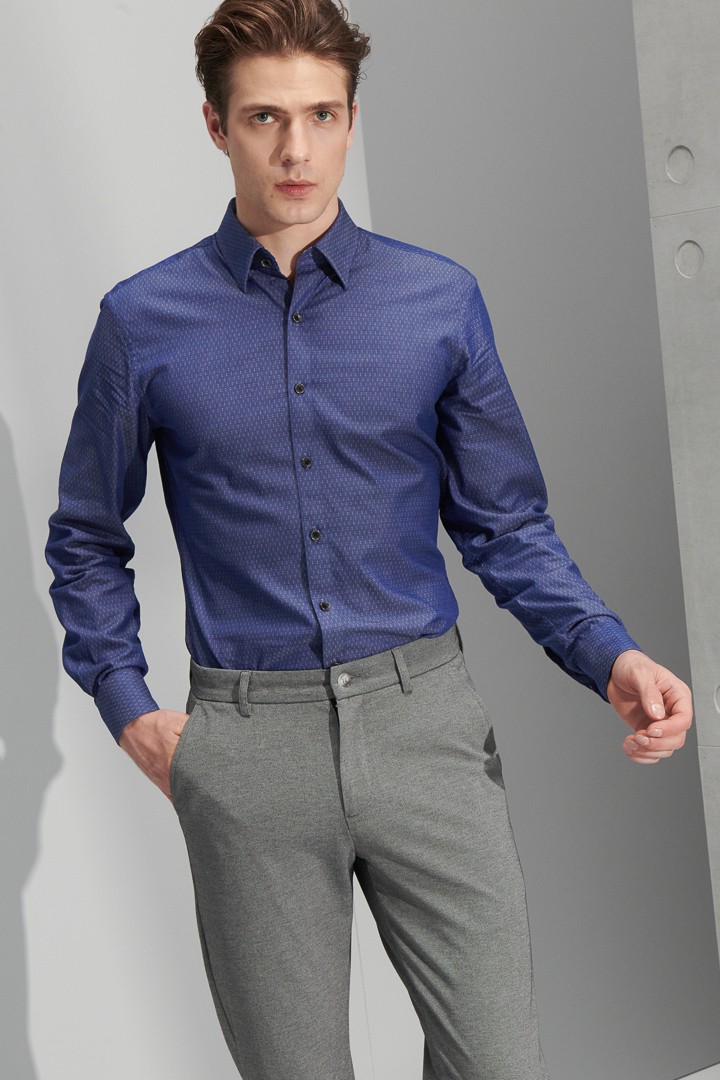 SST&C #Comfortable Cotton  White Dot Mixed Denim Standard Shirt | 0312206002  (Outlet)_3
