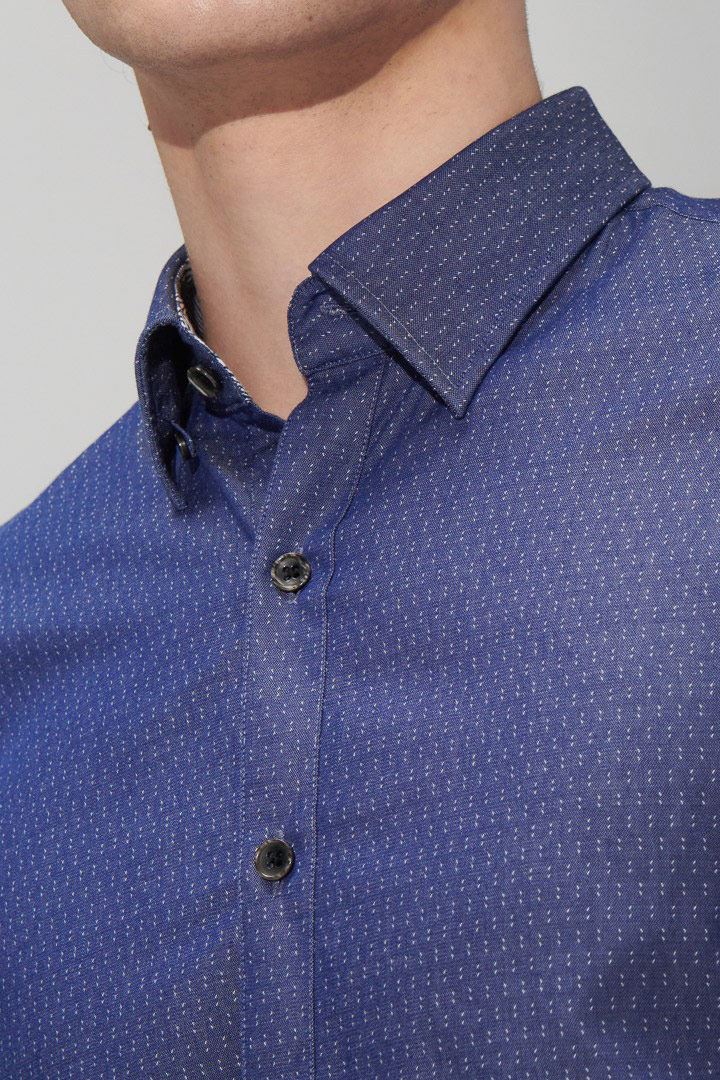 SST&C #Comfortable Cotton  White Dot Mixed Denim Standard Shirt | 0312206002  (Outlet)_7