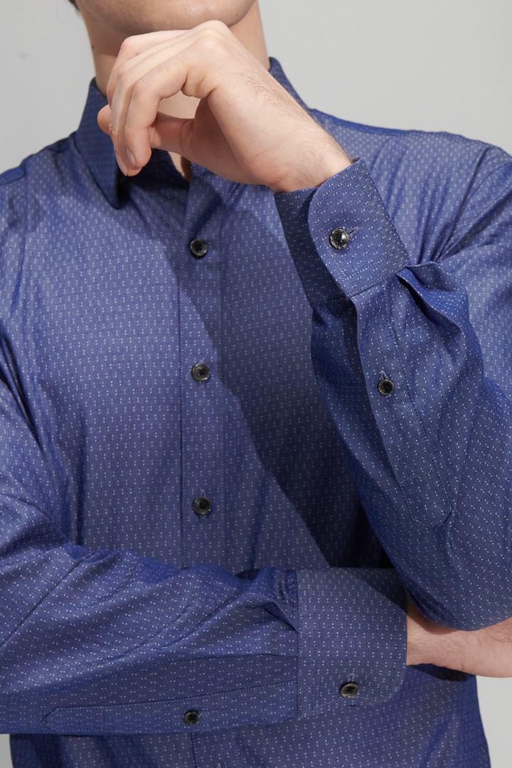 SST&C #Comfortable Cotton  White Dot Mixed Denim Standard Shirt | 0312206002  (Outlet)_8