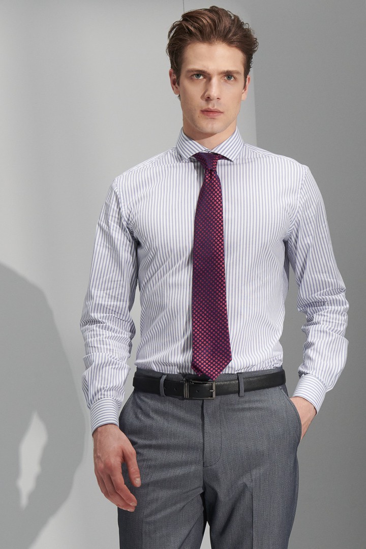 SST&C #Elastic Fit  Blue and White Striped Pattern Slim Fit Shirt | 0312206004  (Outlet)_0