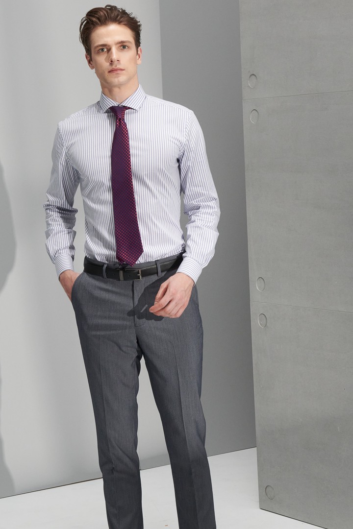 SST&C #Elastic Fit  Blue and White Striped Pattern Slim Fit Shirt | 0312206004  (Outlet)_2