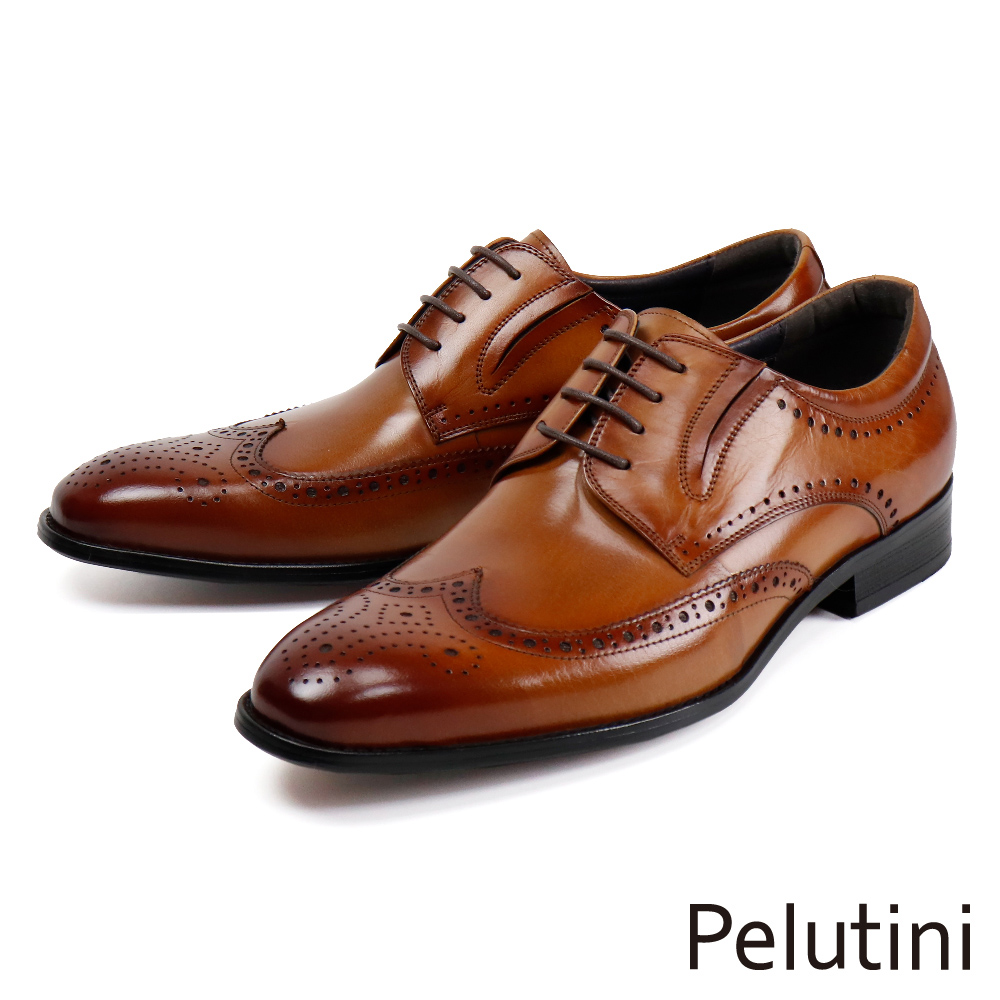 【Pelutini】經典翼紋雕花紳士德比鞋 棕色(PE18766-BR)