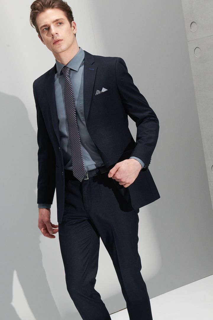 SST&C Navy Fine Check Pattern Slim Fit Suit Jacket | 0112206001  (Outlet)_0