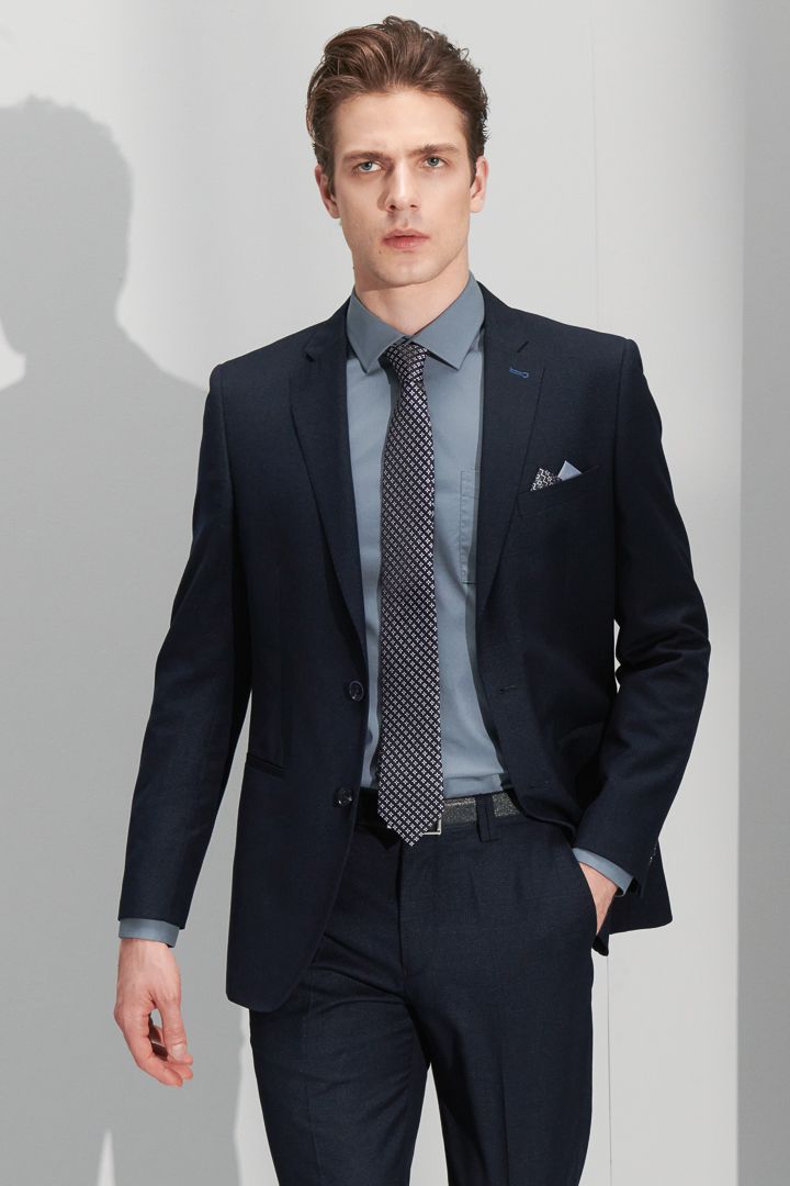 SST&C Navy Fine Check Pattern Slim Fit Suit Jacket | 0112206001  (Outlet)_1