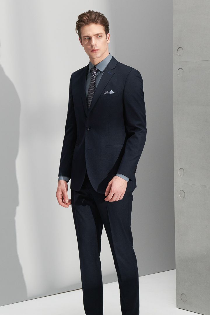 SST&C Navy Fine Check Pattern Slim Fit Suit Jacket | 0112206001  (Outlet)_2