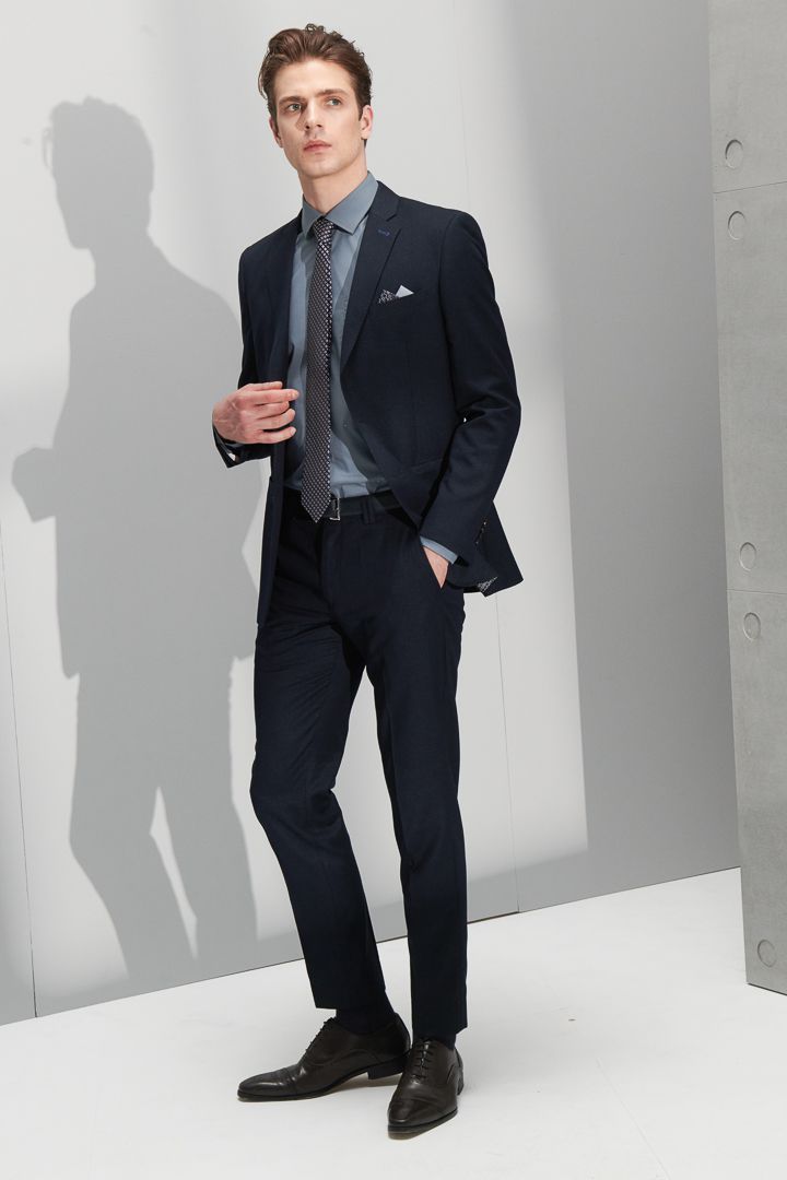 SST&C Navy Fine Check Pattern Slim Fit Suit Jacket | 0112206001  (Outlet)_4