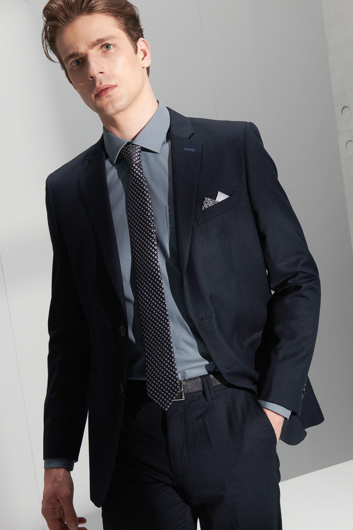 SST&C Navy Fine Check Pattern Slim Fit Suit Jacket | 0112206001  (Outlet)_5