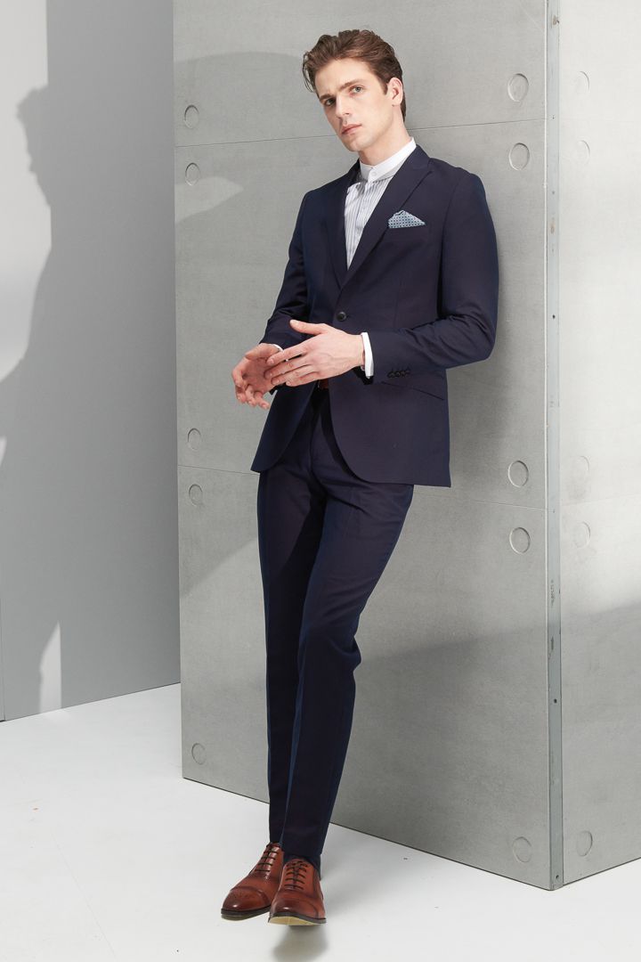 SST&C Navy Textured Slim Fit Suit Jacket | 0112206004  (Outlet)_0