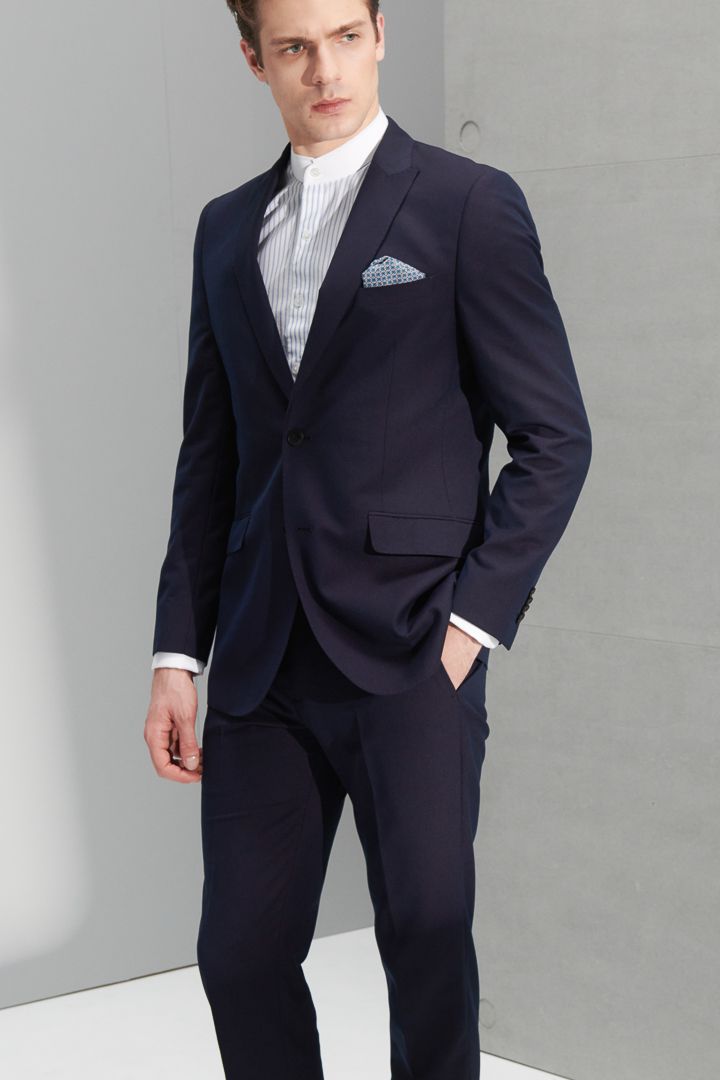 SST&C Navy Textured Slim Fit Suit Jacket | 0112206004  (Outlet)_3