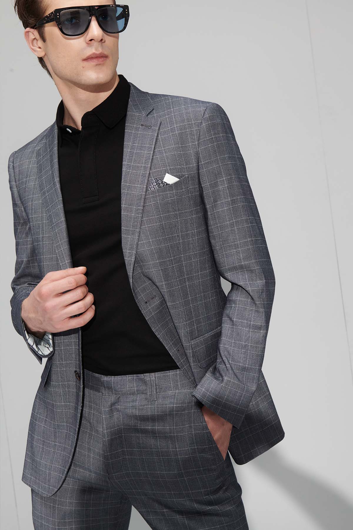 SST&C Light Gray Check Pattern Slim Fit Suit Trousers | 0212206003  (Outlet)_1