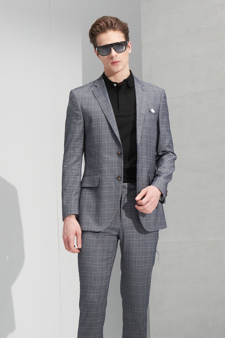 SST&C Light Gray Check Pattern Slim Fit Suit Trousers | 0212206003  (Outlet)_4
