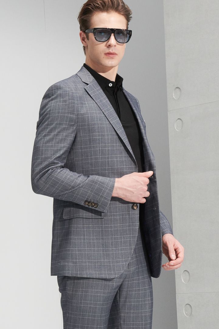 SST&C Light Gray Check Pattern Slim Fit Suit Trousers | 0212206003  (Outlet)_5