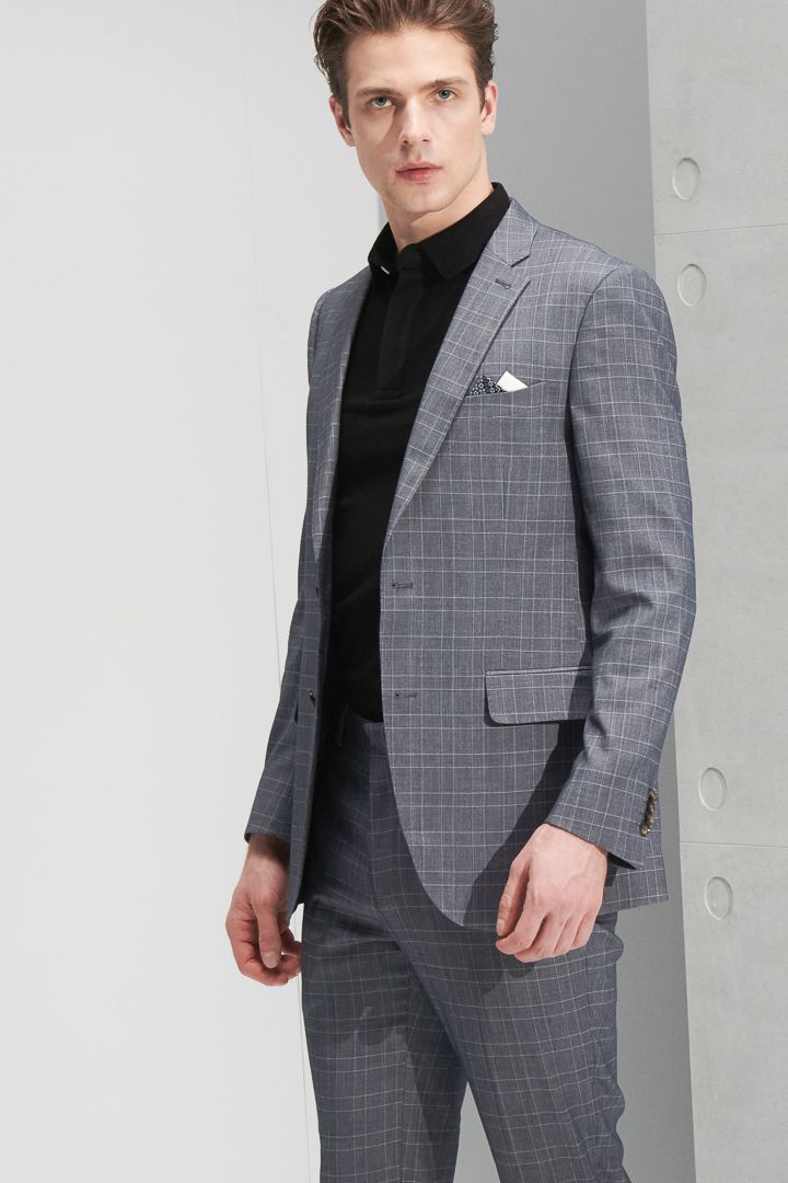 SST&C Light Gray Check Pattern Slim Fit Suit Trousers | 0212206003  (Outlet)_6