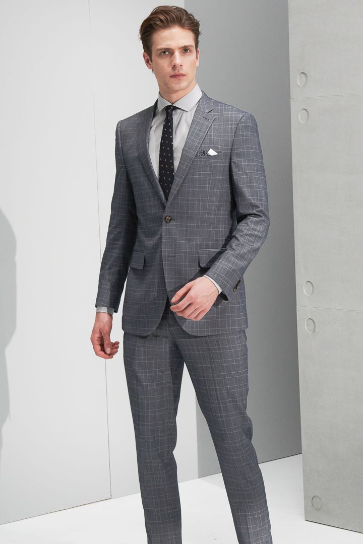 SST&C Light Gray Check Pattern Slim Fit Suit Trousers | 0212206003  (Outlet)_7
