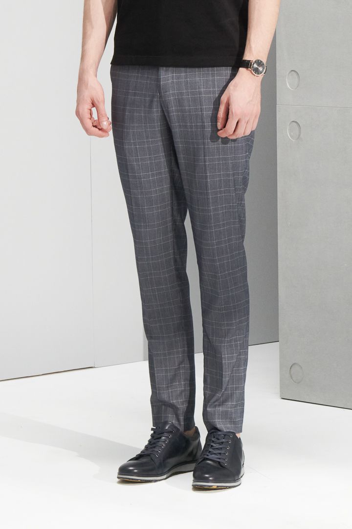 SST&C Light Gray Check Pattern Slim Fit Suit Trousers | 0212206003  (Outlet)_9