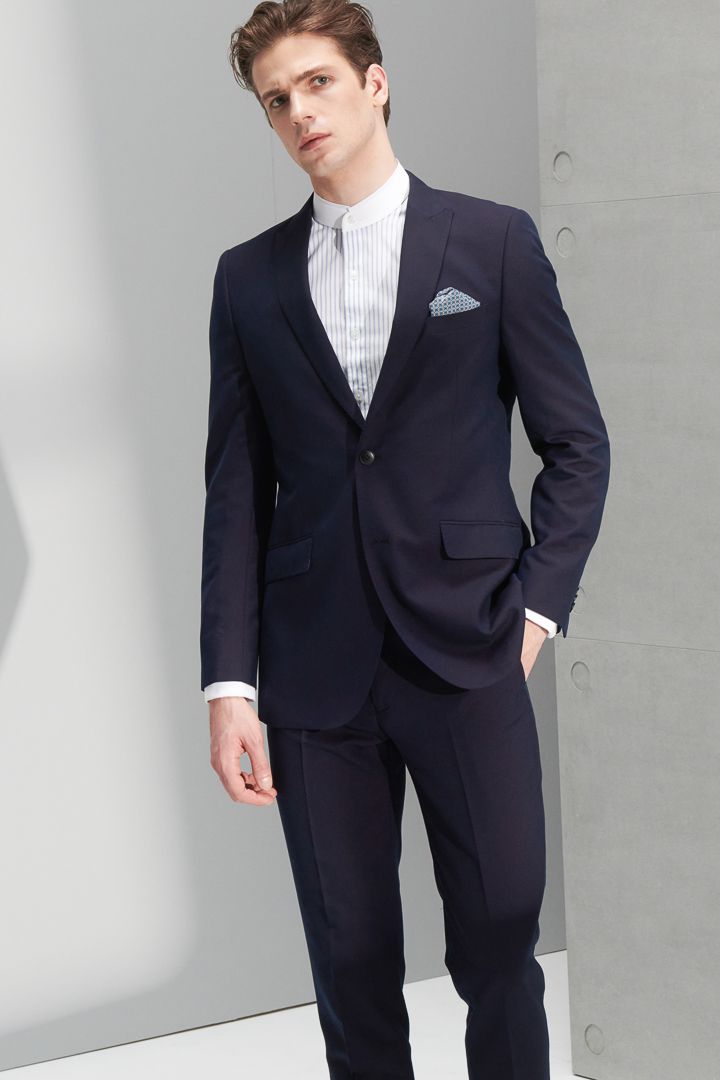 SST&C Navy Textured Slim Fit Suit Trousers | 0212206004  (Outlet)_6