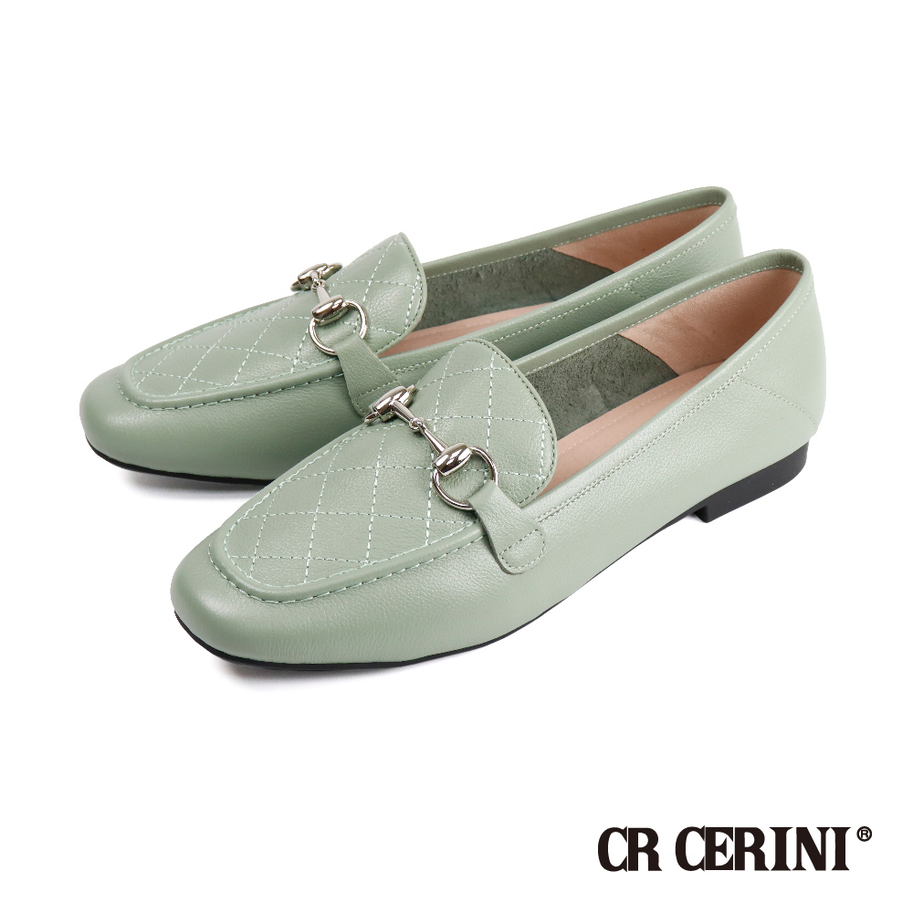 【CR CERINI】馬銜扣菱格紋淑女樂福鞋 薄荷綠(87575W-LGR)