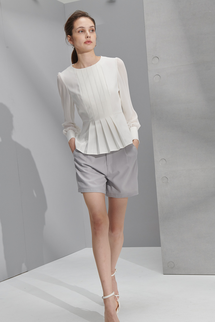 SST&C #Online Exclusive  Women'S Light Gray Pleated Shorts | 8262205002  (Outlet)_2
